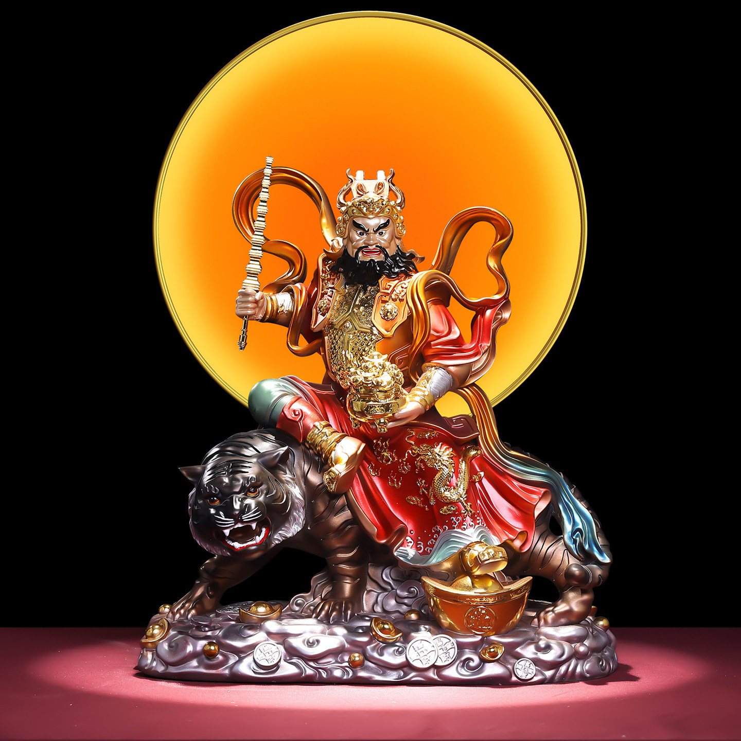 翡铜彩武财神赵公明神像家用供奉坐虎财神赵玄坛公司商铺招财摆件