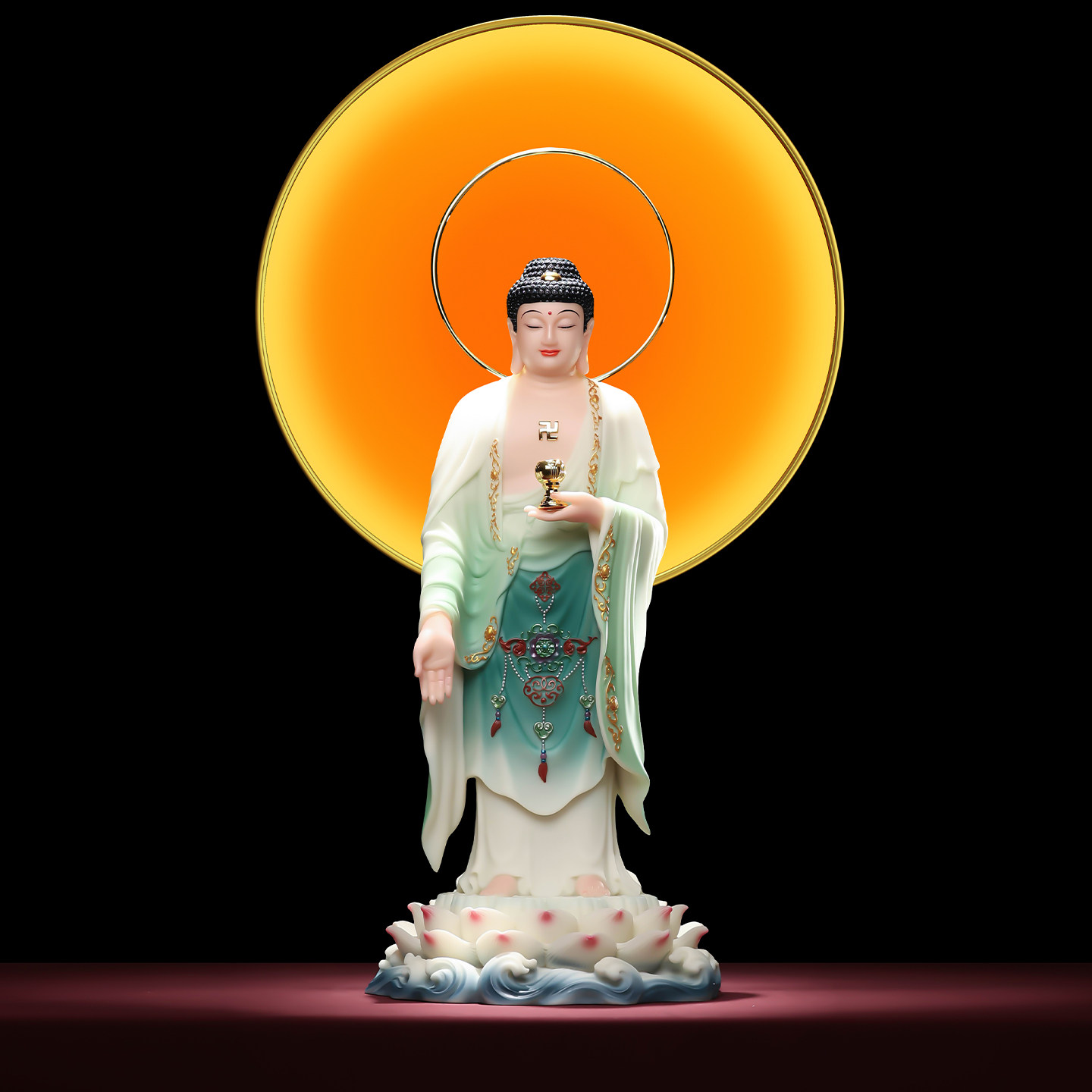 汉白玉南无阿弥陀佛佛像如来佛祖摆件西方三圣观世音菩萨像大势至