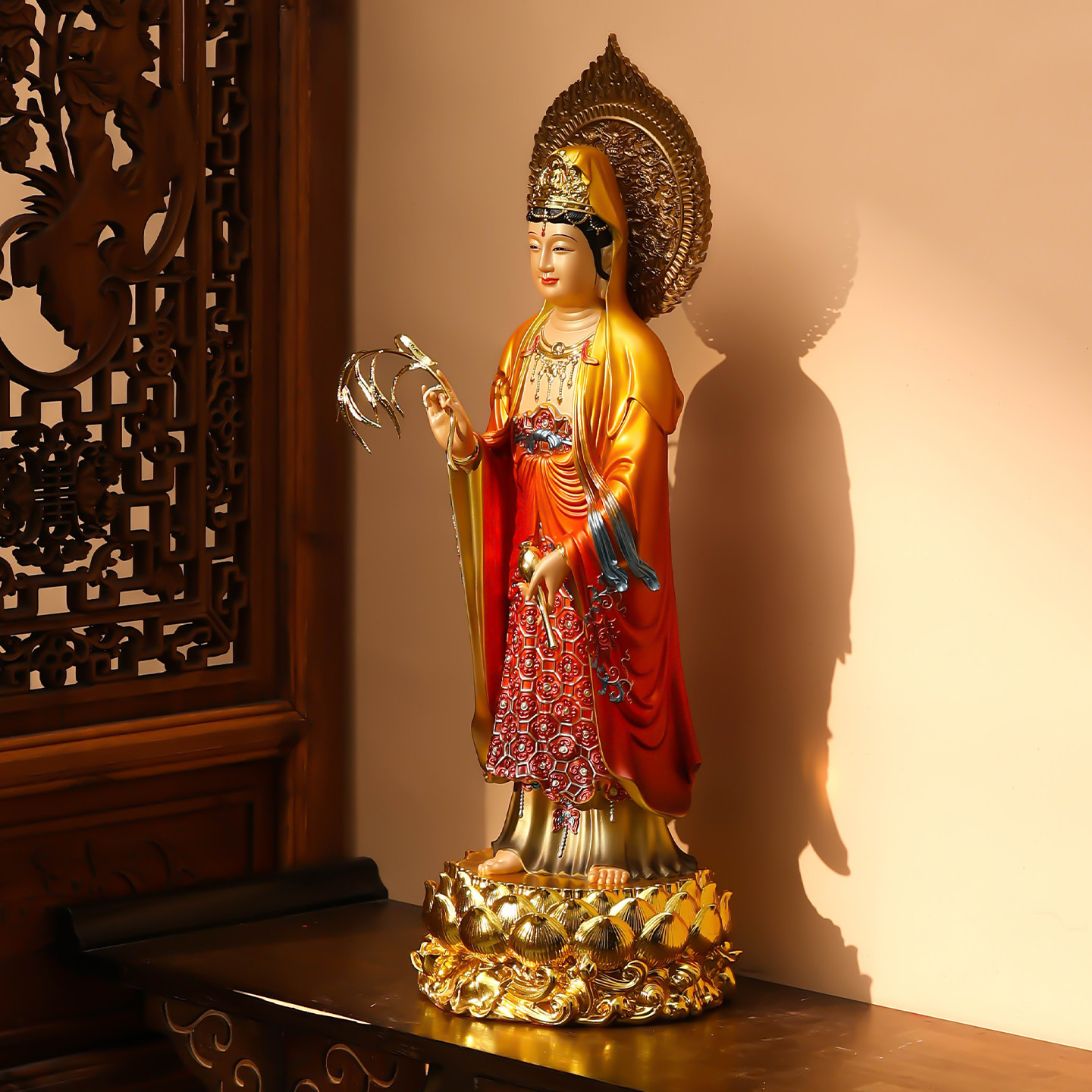 翡铜彩手工珐琅贴金西方三圣佛像观世音菩萨阿弥陀佛金身像大势至