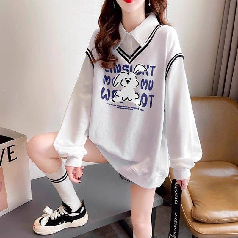 长袖T恤少女春秋2025新款初中高中学生学院风假两件薄款polo上衣