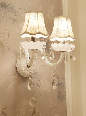 简欧白色客厅墙壁灯简约卧室床头壁灯过道走廊创意水晶壁灯