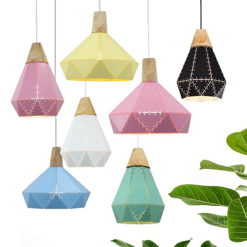 简约北欧实木创意loft餐厅书房走廊阳台儿童房马卡龙彩色铁艺吊灯,家装灯饰光源,智能吊灯,淘宝优惠券,粉丝福利购,淘宝优惠卷