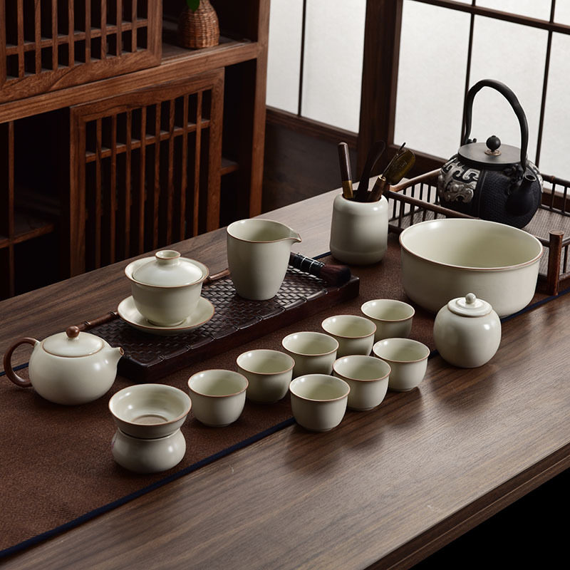 黄汝汝窑功夫茶具套组陶瓷开片可养茶壶盖碗茶杯整套礼盒装