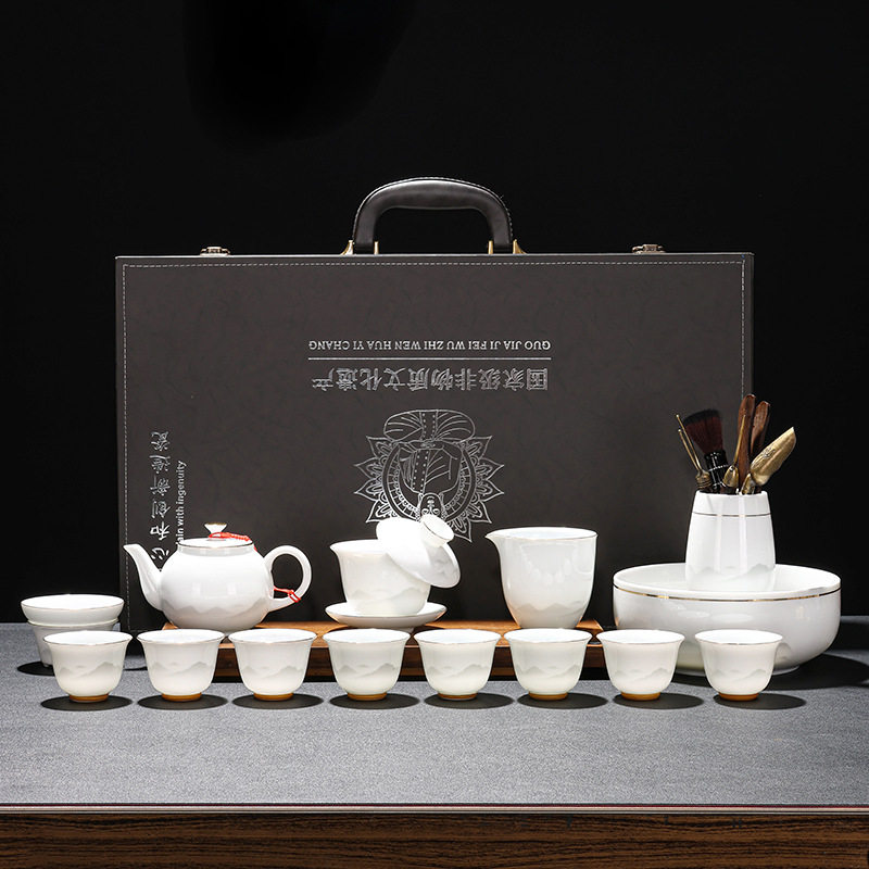 冰种羊脂玉白瓷茶具套装家用办公室陶瓷高档2024泡茶壶功夫礼盒装