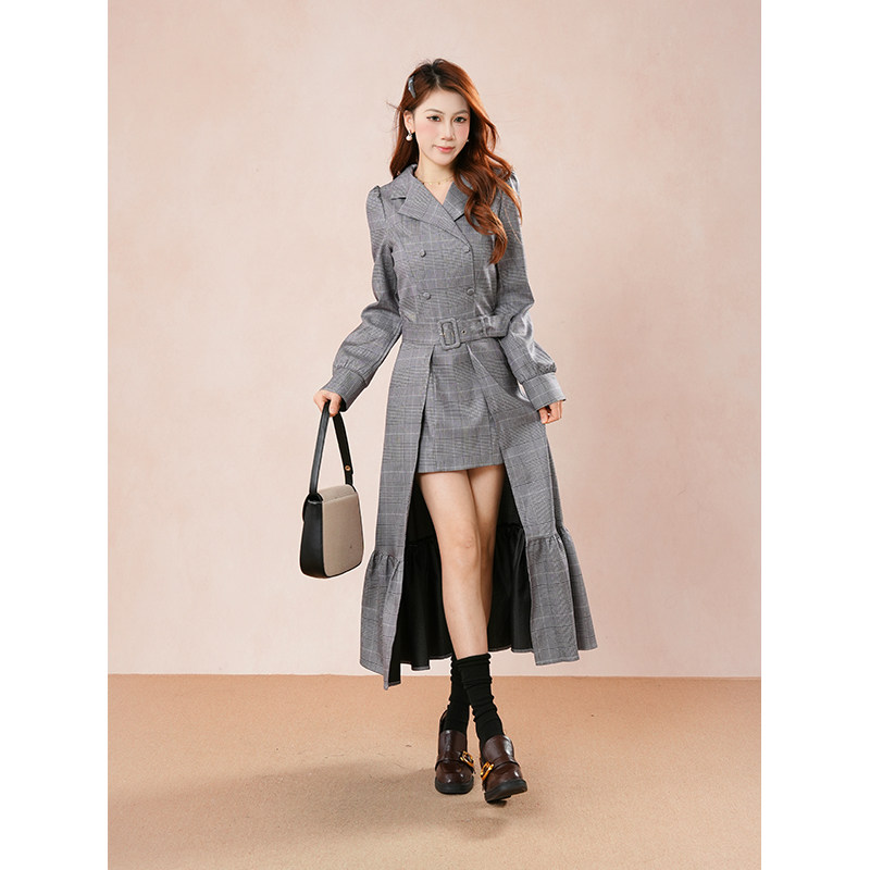 日系清楚系大人感套装设计双排扣西装外套收腰显瘦高级裙子两件套