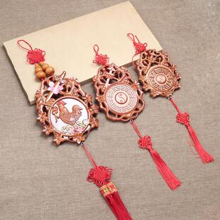 厂家天然桃木公鸡桃花汽车挂件创意木质工艺品礼品