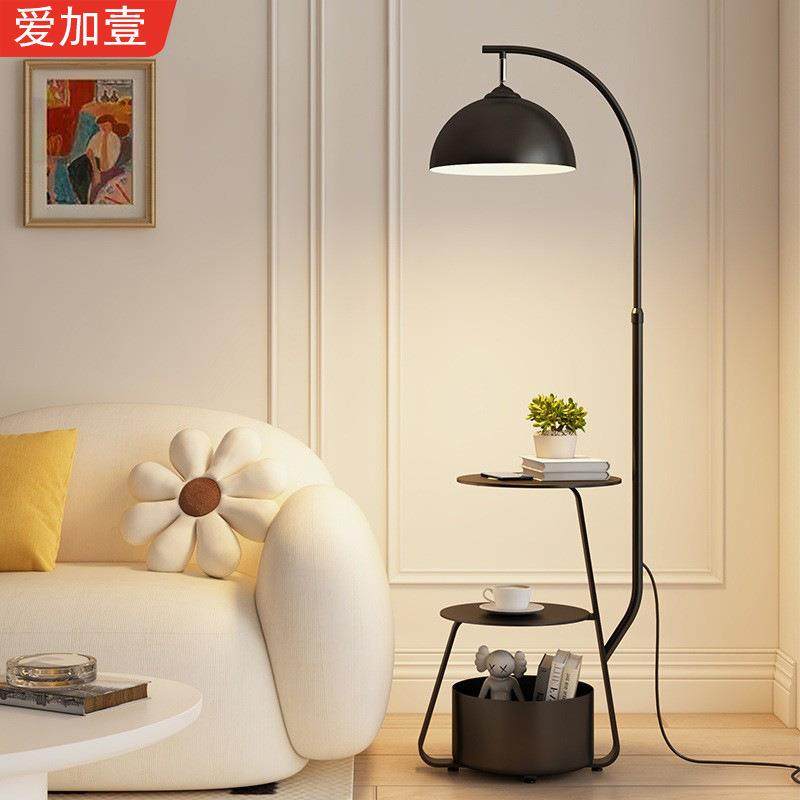 中古风客厅沙发角落地灯新款置物收纳一体茶几灯奶油风卧室氛围灯