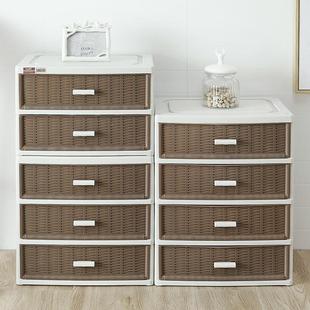 创意仿藤抽屉式床头收纳柜PP抽屉柜柜子容纳组合式收纳箱家居用品