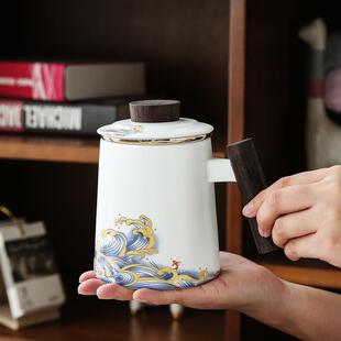家用送礼创意大容量陶瓷花茶办公泡茶马克杯带盖过滤茶水分离杯子