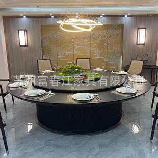 酒店岩板电动餐桌转盘大圆桌带电磁炉包厢会所餐桌酒店餐桌椅组合