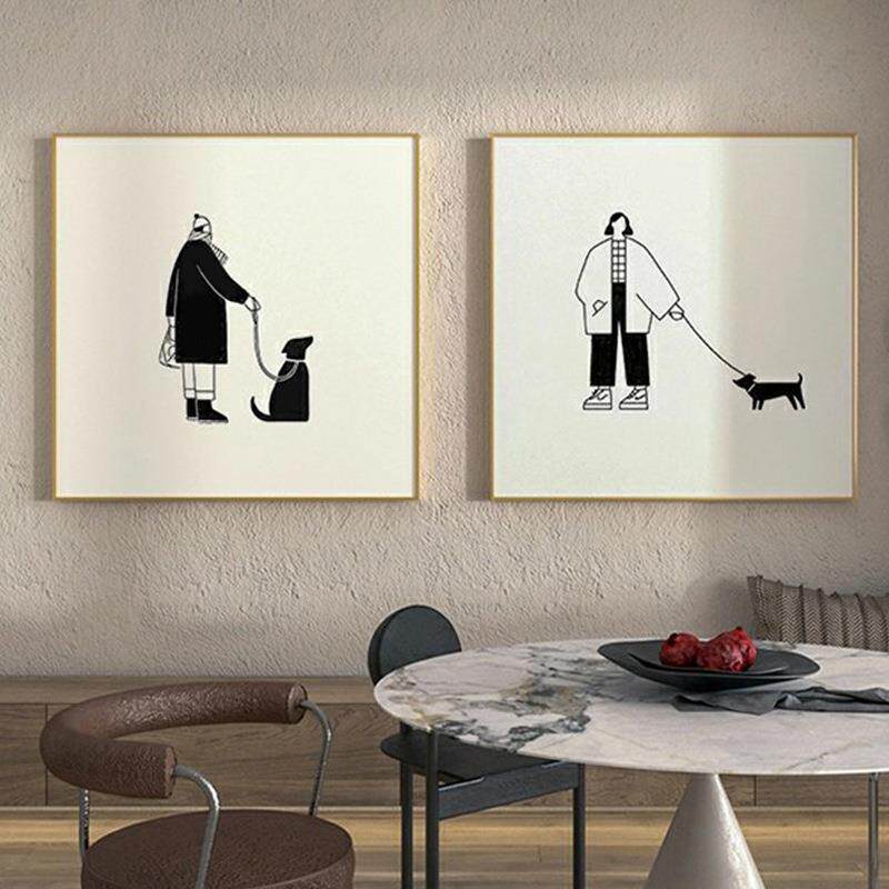 波普风宠物猫咪装饰画黑白卡通人物ins壁画家居艺术桌面摆画挂画