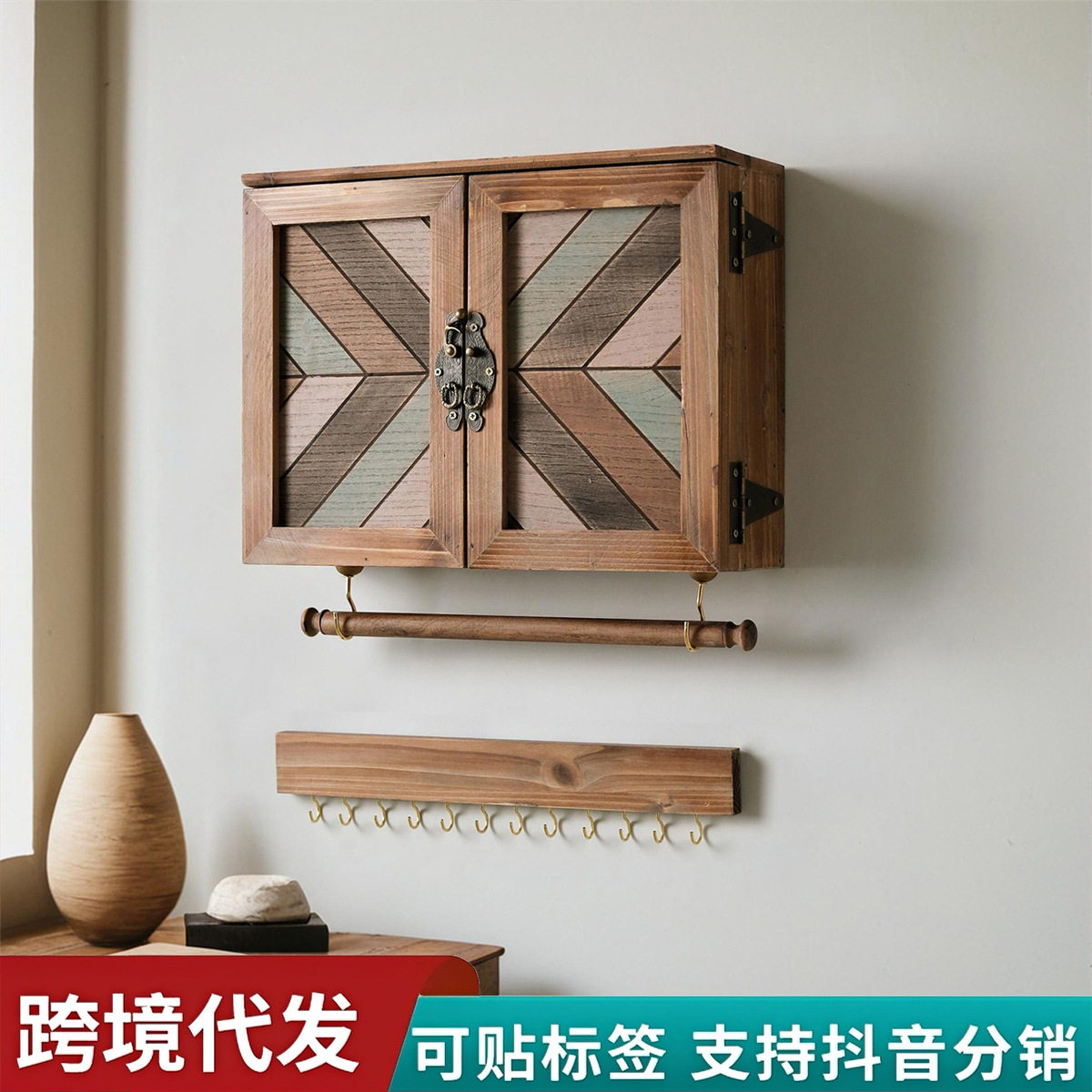 复古实木壁挂式饰品防尘置物架项链耳环整理收纳架珠宝首饰陈列柜
