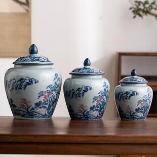 中式复古大号陶瓷茶叶罐空罐青花瓷密封罐家用红茶普洱龙井储存罐
