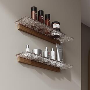 胡桃木浴室置物架免打孔亚克力洗漱台厕所壁挂化妆品收纳简约托盘