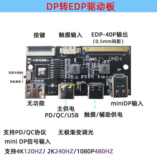 4K 120HZ DP转EDP驱动板2K144HZ 165HZ 240HZ便携显示器笔记本DIY