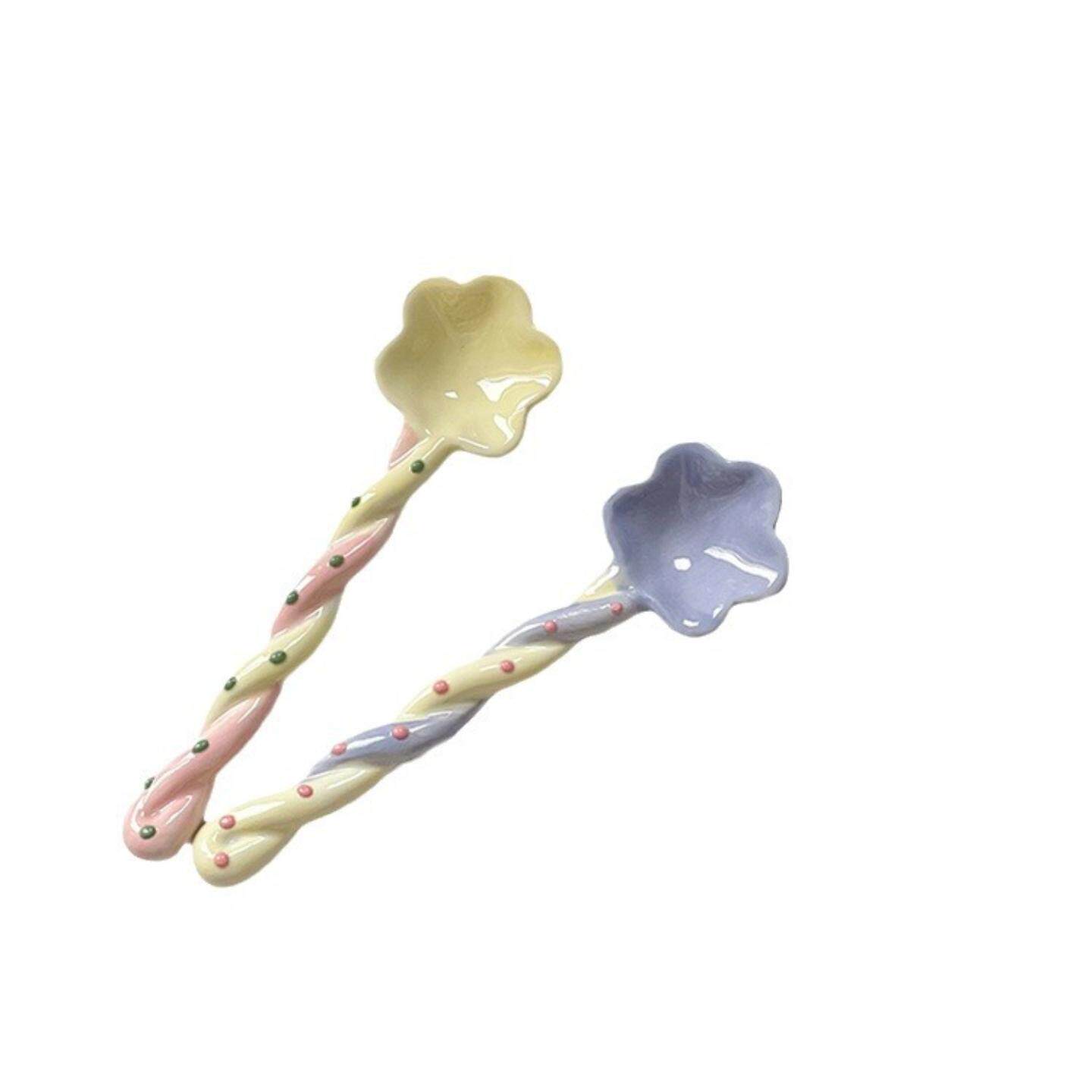心可爱花朵陶瓷麻花柄汤匙