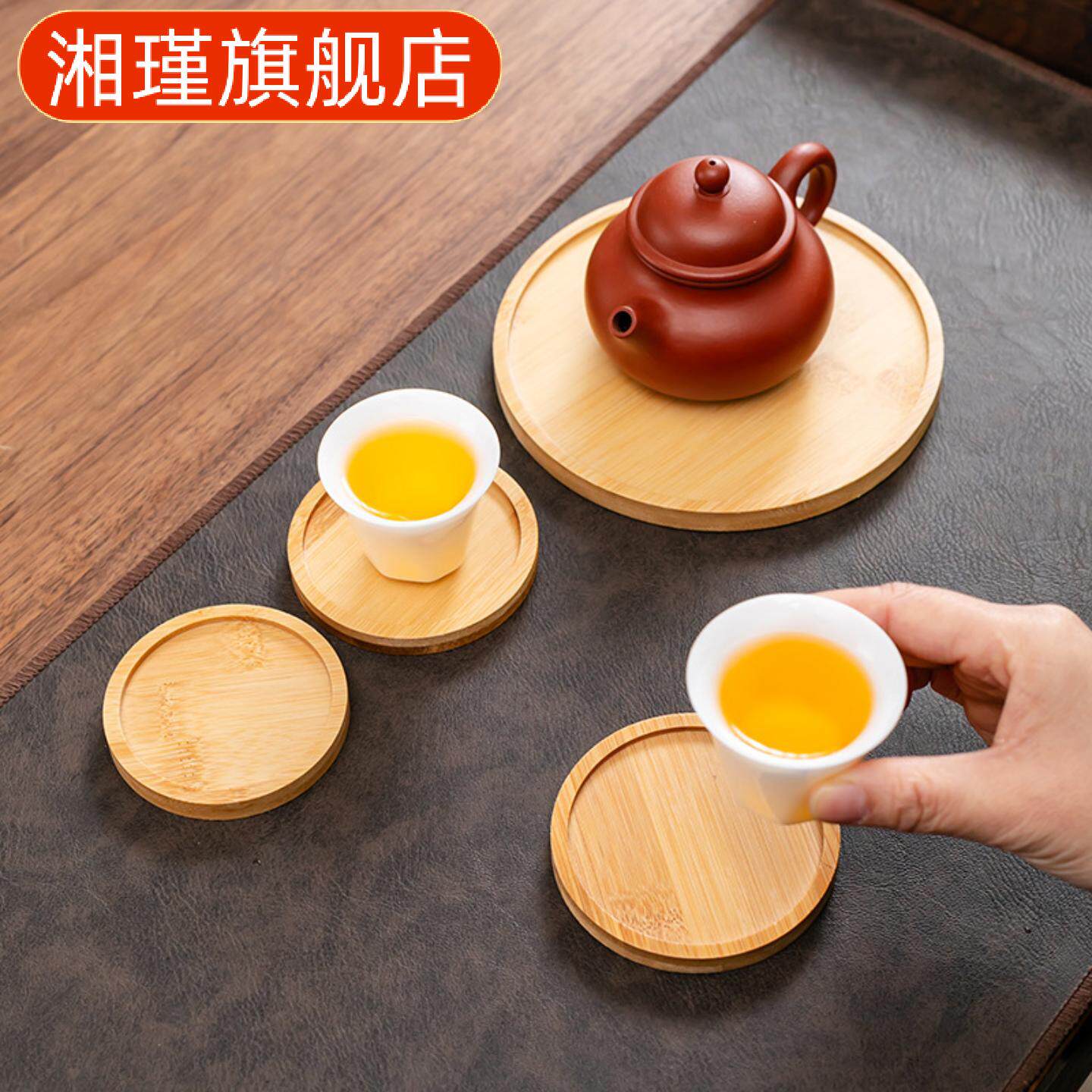 井字楠竹茶杯垫家用功夫茶具配件竹质方形圆形茶水杯垫隔热垫杯托