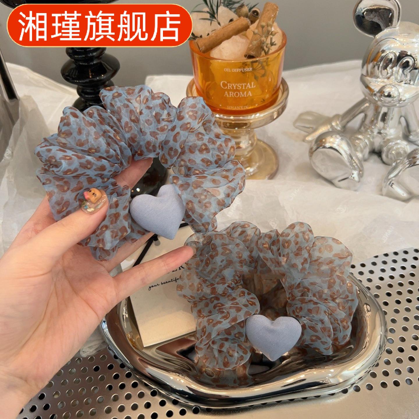 春夏韩系蓝色豹纹爱心小发圈|低