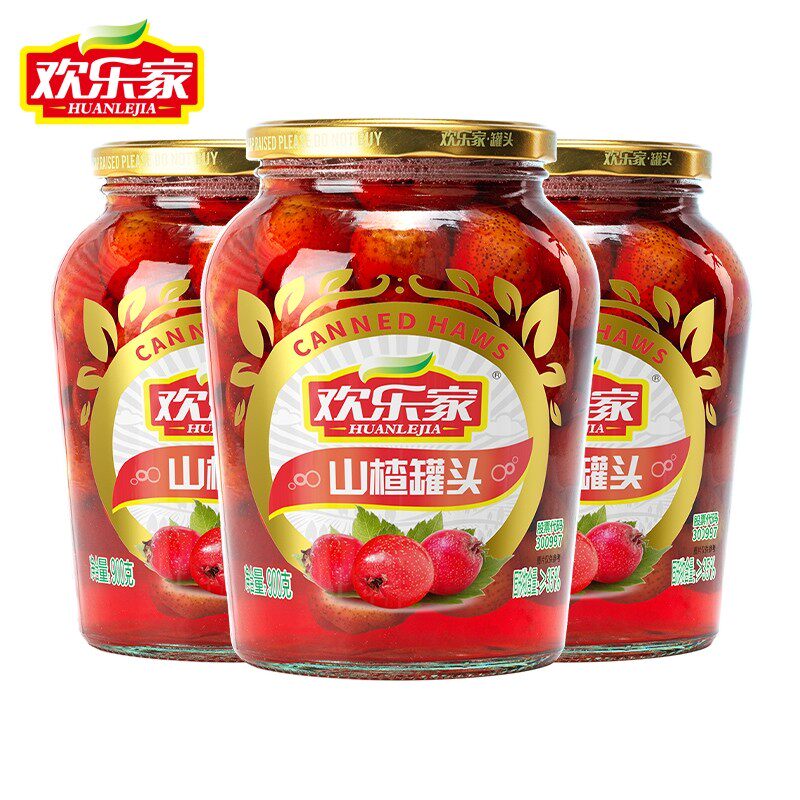 欢乐家山楂罐头900g*3瓶山楂果肉水果罐头休闲零食正品原料批发