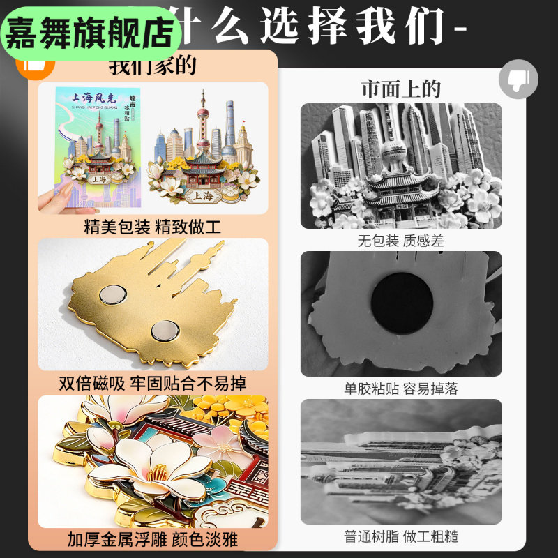 上海金属浮雕冰箱贴磁吸东方明珠外滩网红旅游纪念品城市地标礼物,节庆用品/礼品,文化创意冰箱贴,淘宝优惠券,粉丝福利购,淘宝优惠卷