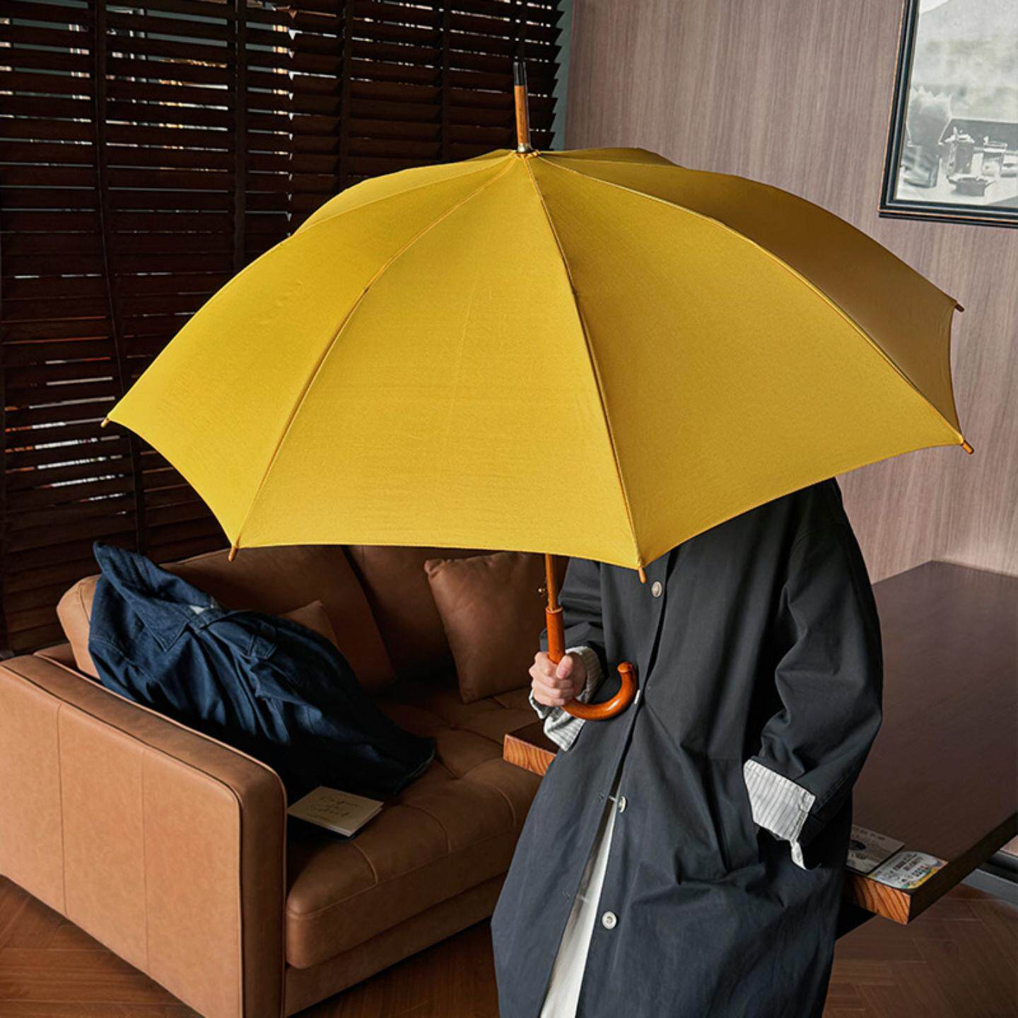 纯色双人长柄伞实木手柄晴雨两用直杆伞加固防风家用情侣雨伞