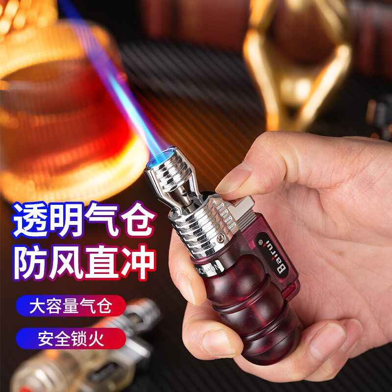 HB653直头小喷枪透明气窗直冲打火机厂家直销高品质弯头小焊枪