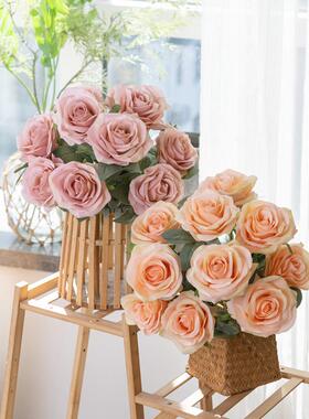 厂家10头玫瑰花束家居装饰植物仿真花手捧花婚庆假花MW23313