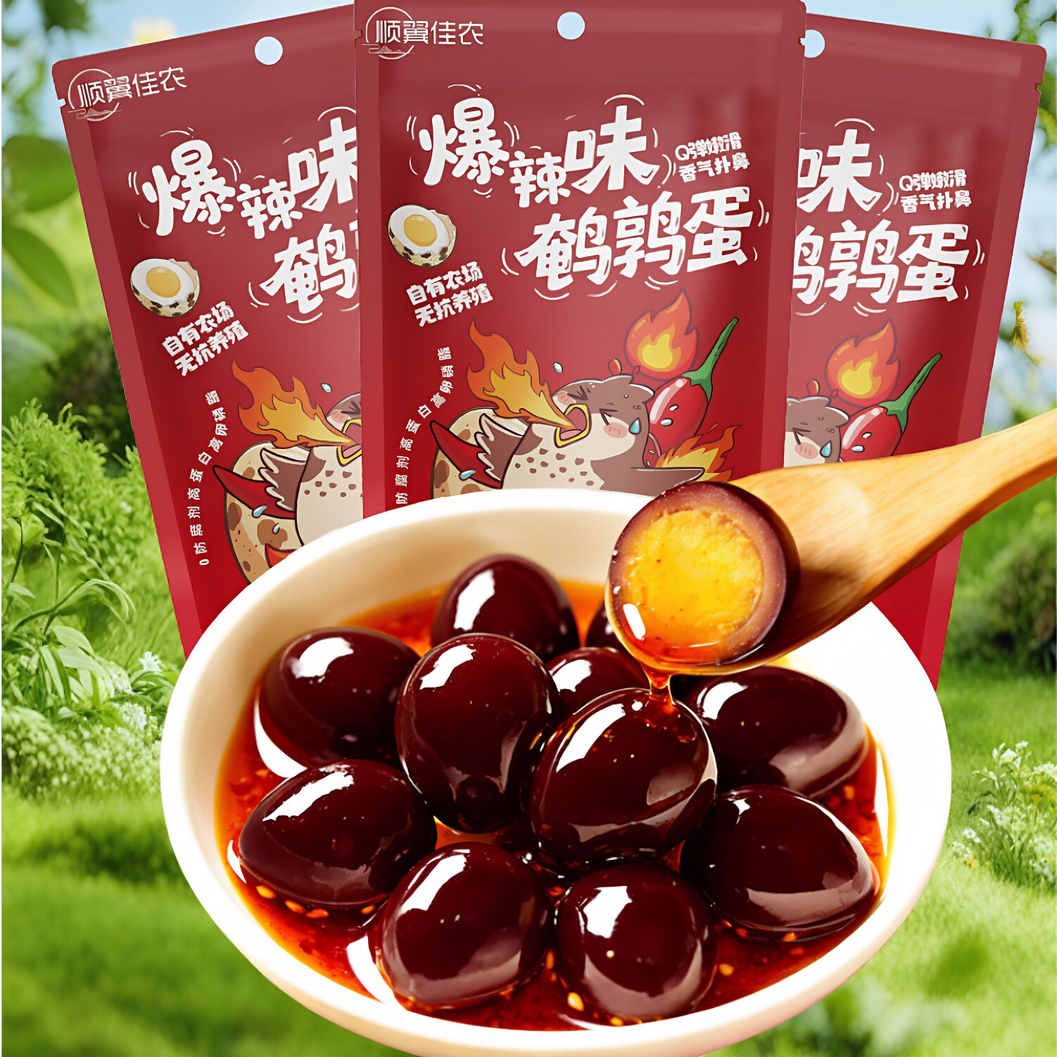顺翼佳农无抗上头爆辣味鹌鹑蛋525g约60颗独立包装新鲜休闲零食