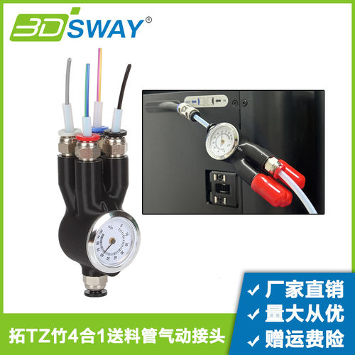 3D印表机拓T竹X1C P1P A1/A1 mini五通四合一进料口AMS送料管接头