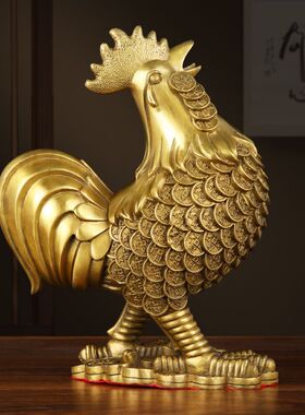 善品铜器十二生肖鸡工艺品金钱黄铜公鸡元宝鸡家居摆件厂家直销
