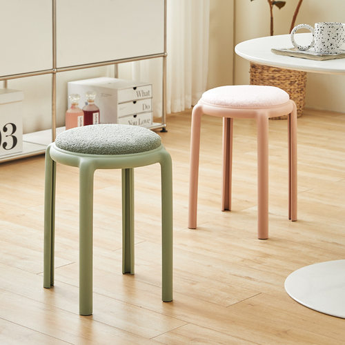 凳子家用现代简约加厚塑料圆凳可叠放客厅备用板凳餐桌高凳风车凳