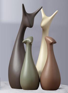 现代约陶摆设摆客厅NHC电视柜酒柜马卡龙小鹿件白瓷瓷客厅摆件家