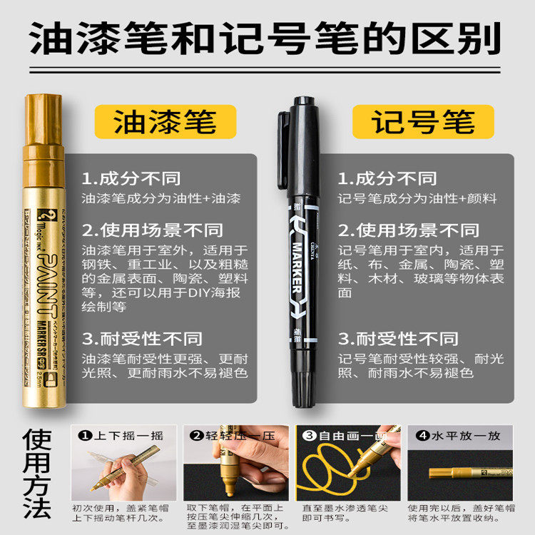 日本油漆笔金色白色签名书写油性记号笔补漆防水金属电镀笔
