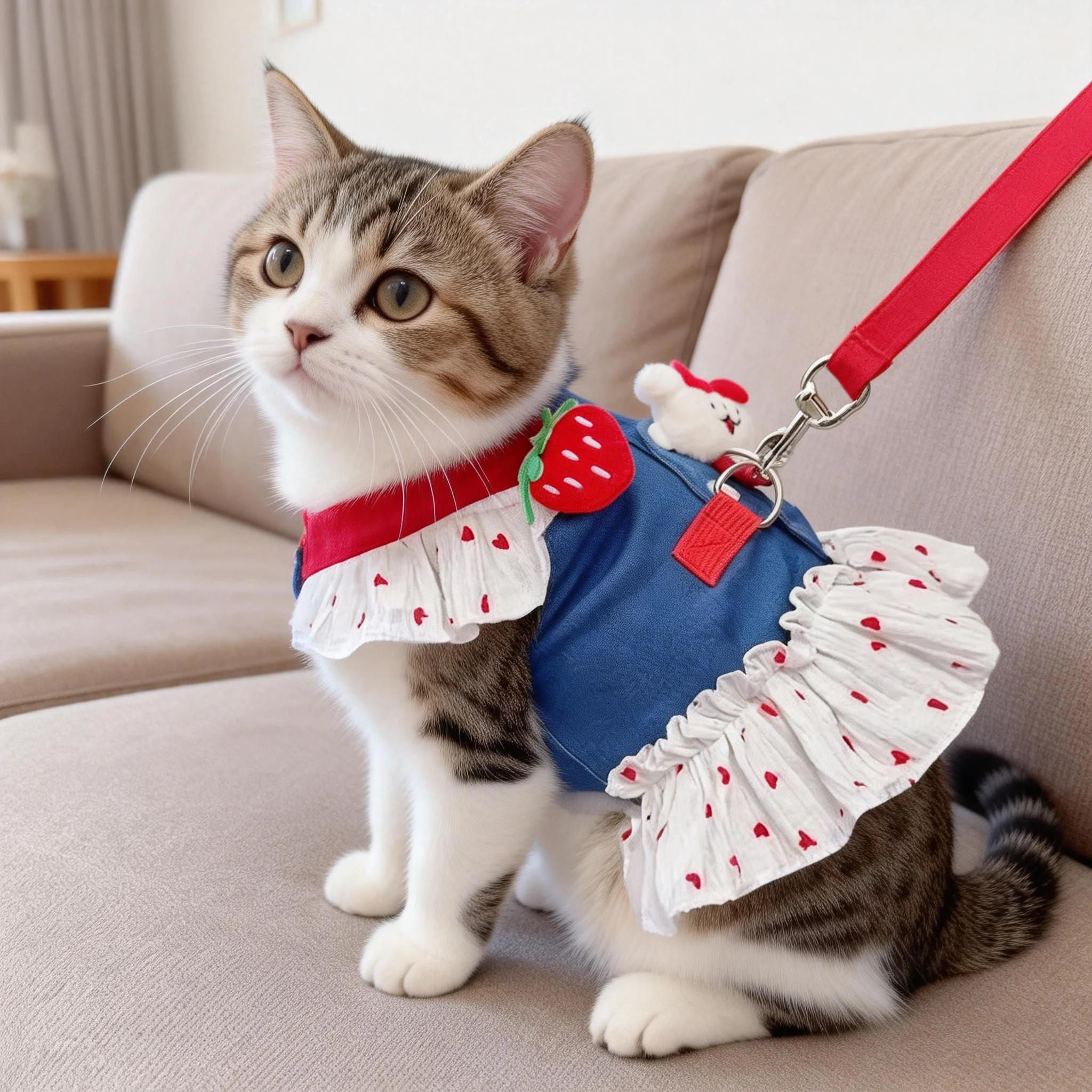 春夏度假风可牵引猫咪衣服连衣裙