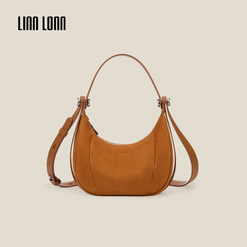 LINN LONN腋下包26年新款磨砂感牛皮女包斜挎包通勤明砂橙色小号