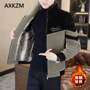 AXKZM男士短款金貂绒加厚2026秋冬新款立领夹克休闲毛呢大衣外套