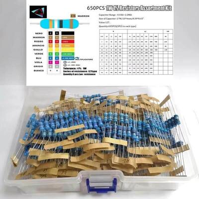650PCS 1W 1%1R-2.4M 130种值每种各5个金属膜电阻器套件 盒装