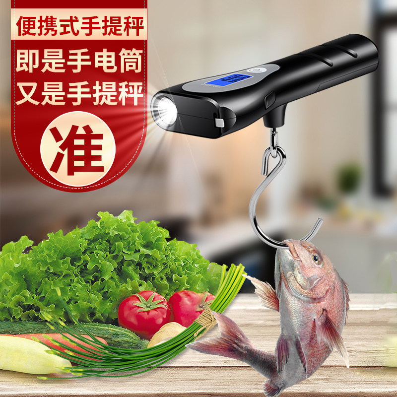 带手电筒便携手提电子秤50kg家用小型买菜钓鱼称行李快递弹簧秤重