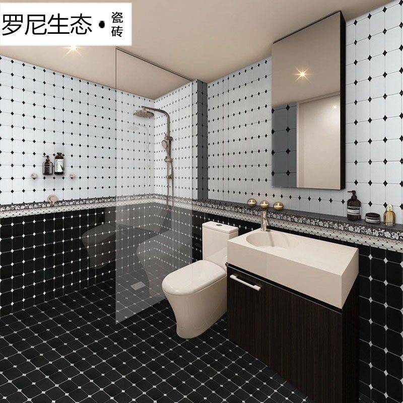 简约现代厨房砖墙砖格子黑白卫生间瓷砖300600浴室釉面砖餐厅磁砖