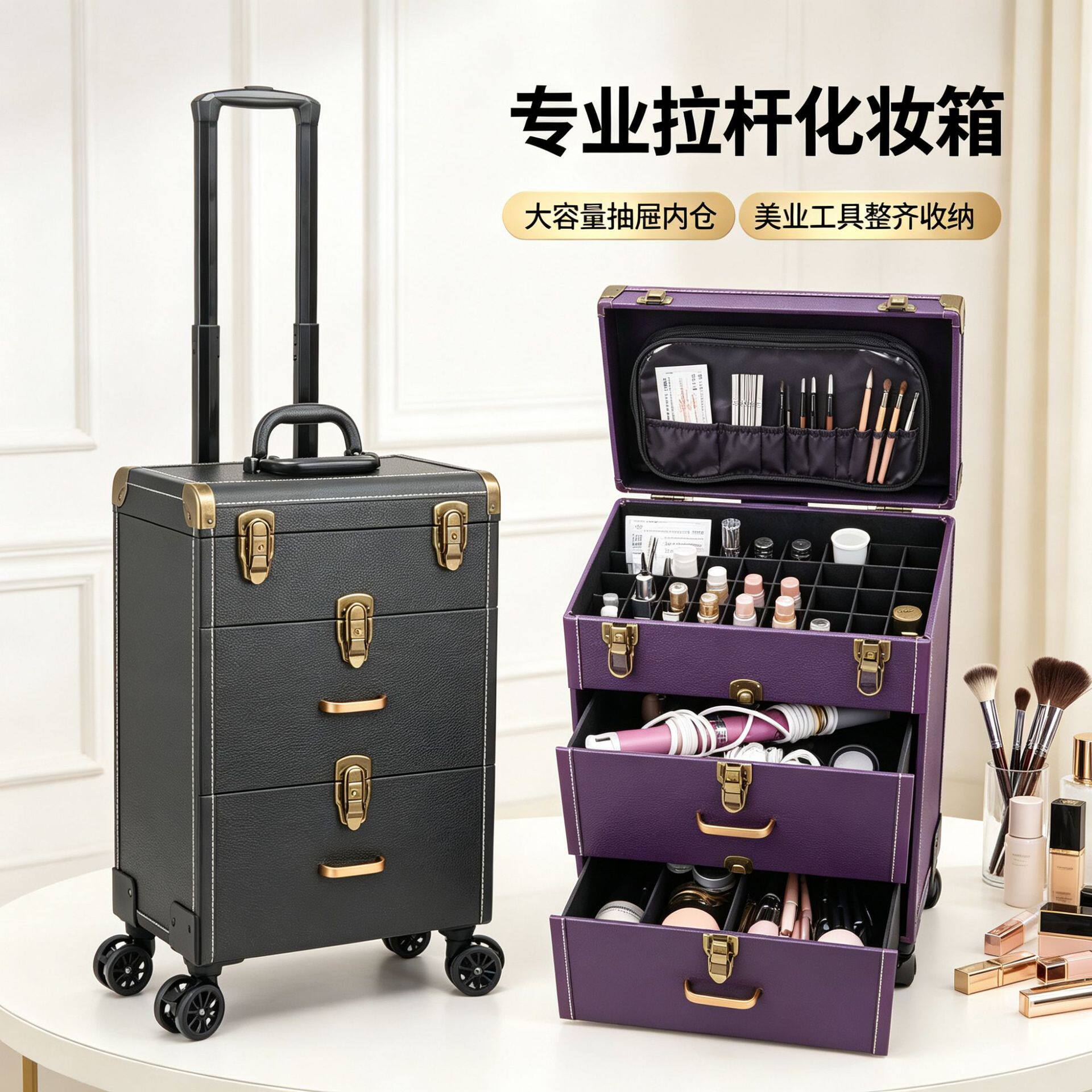 纹绣工具箱化妆箱拉杆多层美甲箱子纹绣师彩妆跟妆美容上门工具箱