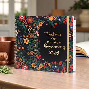 26年全款花卉英文计划本线圈笔记本周记本A5日程本学习打卡本子