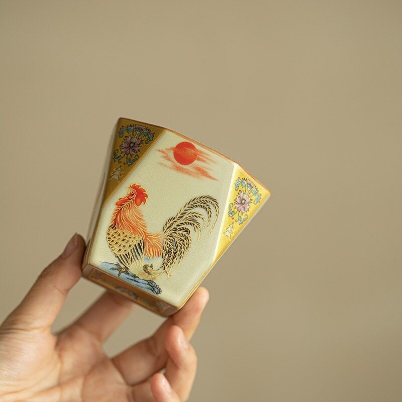 仿宋汝窑·缠枝莲吉祥八方杯复古大公鸡茶盏主人杯单杯汝窑陶瓷杯