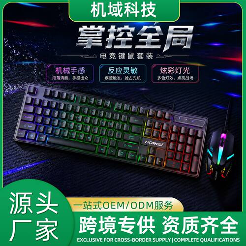 FVQ305S 有线发光键鼠套装电竞游戏发光悬浮键帽薄膜键盘鼠标套装