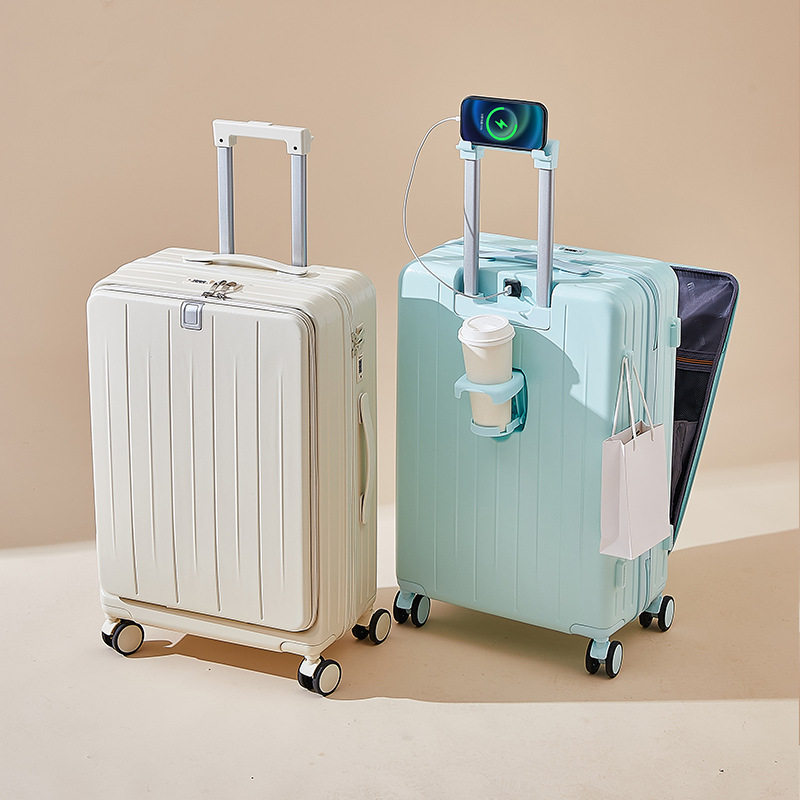 厂家直销前开盖旅行箱男女通用PC防刮耐磨轻便登机箱静音万向轮
