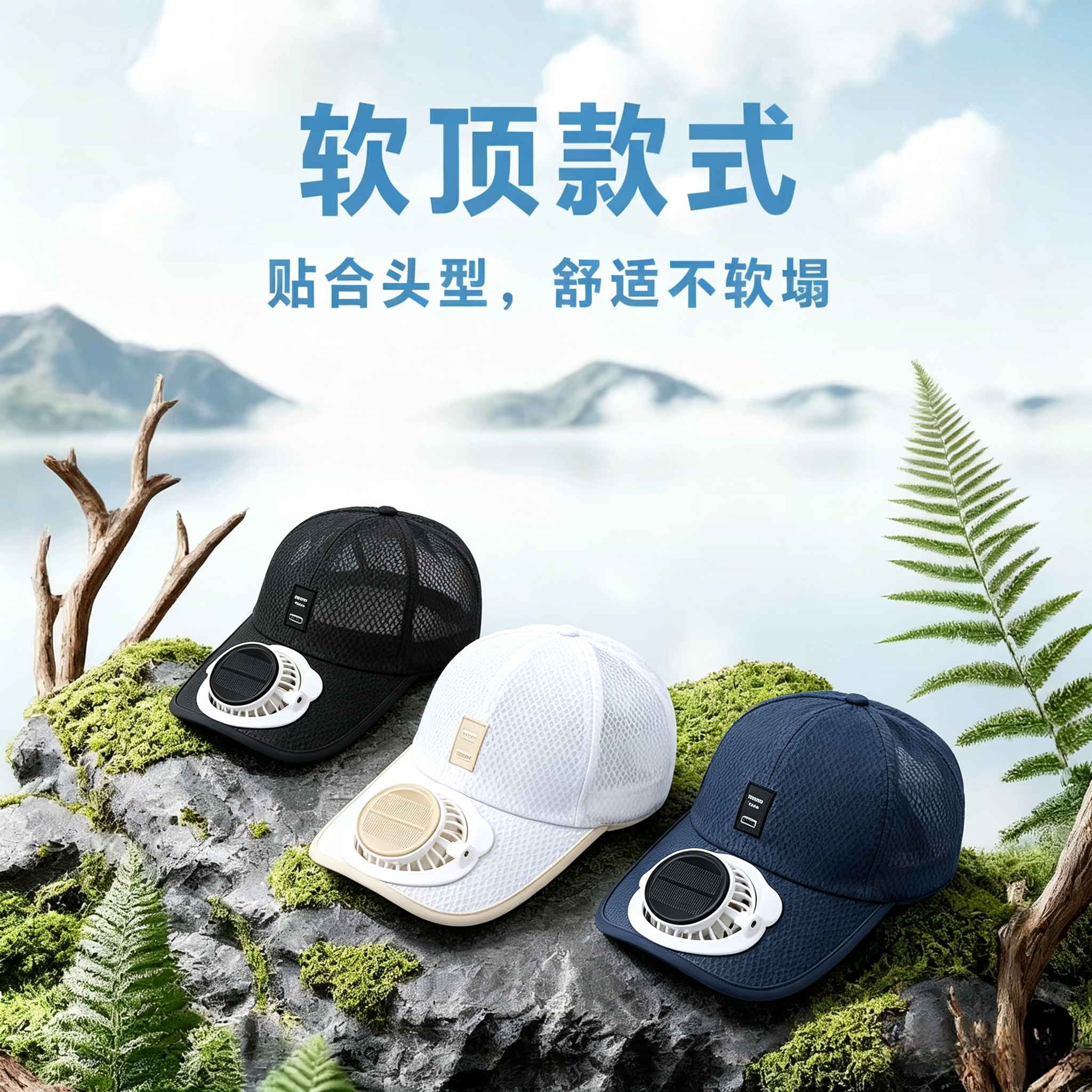 儿童户外UPF50+太阳能风扇鸭嘴帽