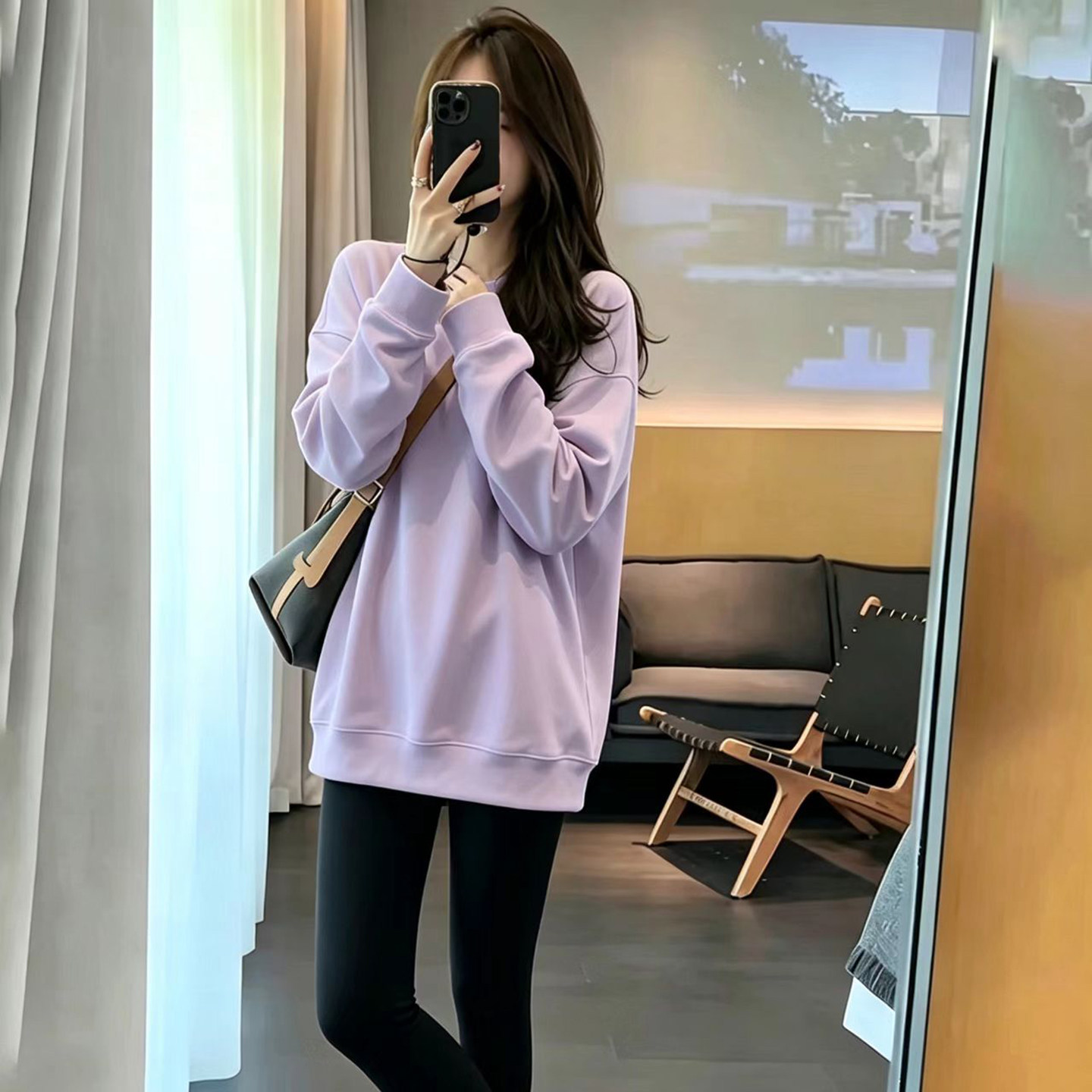 女2026新款秋冬香芋紫潮流爆款百搭圆领卫衣加绒慵懒休闲韩系上衣