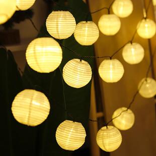 led太阳能灯笼灯串布艺灯笼庭院装饰灯花园布置户外防水节日彩灯