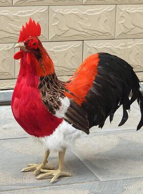 高40cm鸡年仿真大公鸡1:1真羽毛制作会叫打鸣公鸡装饰工艺品摆件