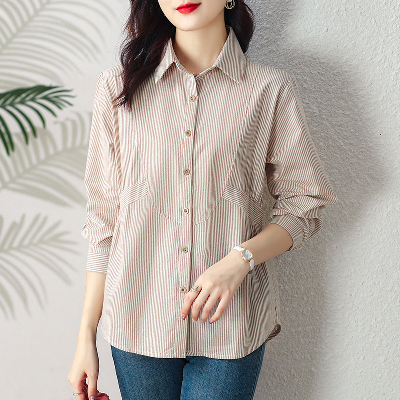 孕妇装棉麻条纹衬衫春秋设计感小众上衣时尚洋气遮肚子显瘦衬衣女