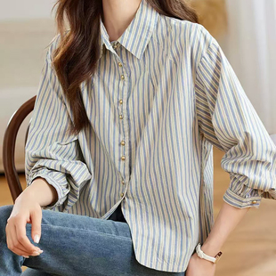 珍珠扣上衣韩版 孕妇装 长袖 条纹衬衫 休闲宽松上衣 2026早春大码